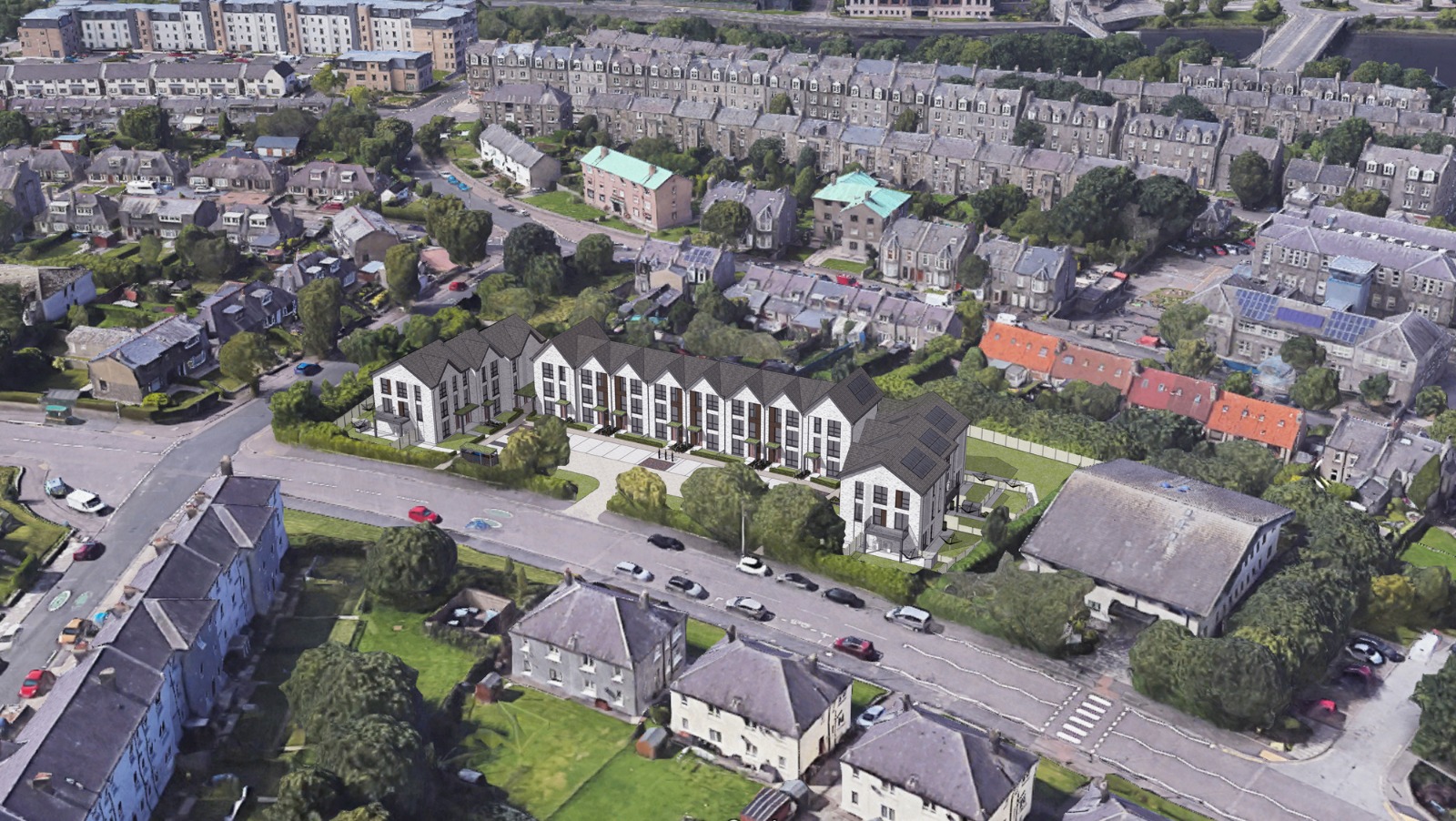 Aerial view of the Scotland development in context